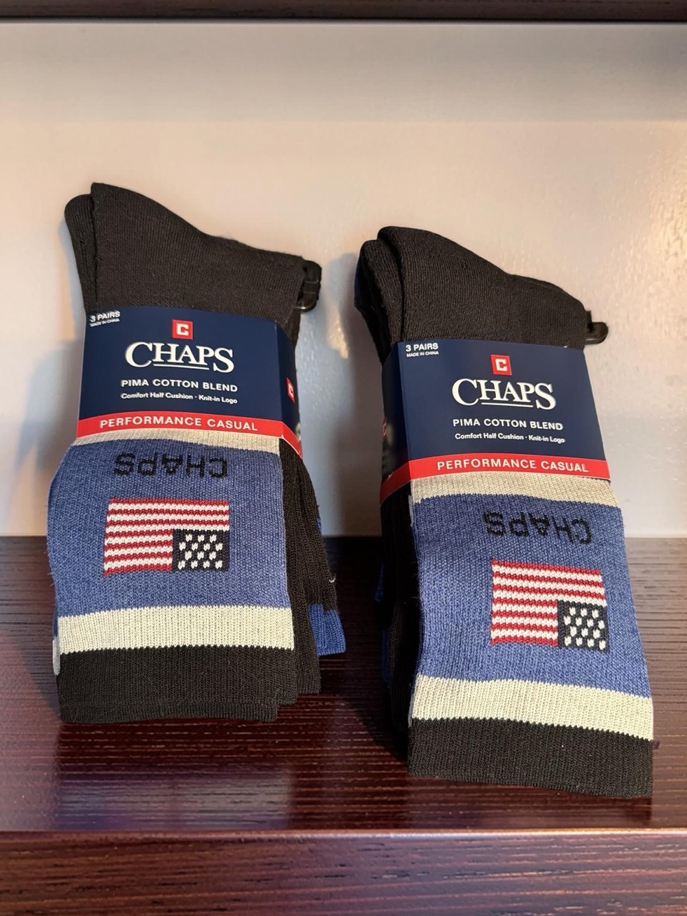 Chaps NWT Men’s Performance Casual Pima Cotton Blend Socks - Blue/Black 6 Pairs